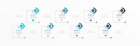 Infographic design template with 8 options, steps or processes. Can be used for workflow layout, diagram, annual report, web designのイラスト素材