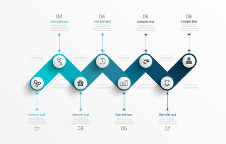 Infographic design template with 8 options, steps or processes. Can be used for workflow layout, diagram, annual report, web designのイラスト素材