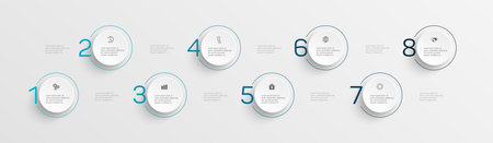 Infographic design template with 8 options, steps or processes. Can be used for workflow layout, diagram, annual report, web designのイラスト素材