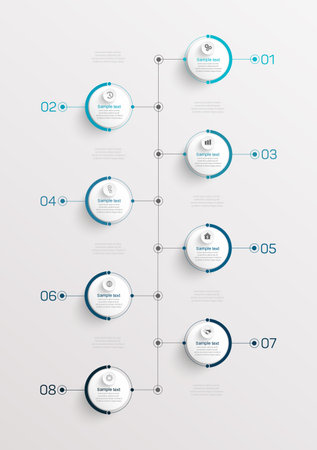 Infographic design template with 8 options, steps or processes. Can be used for workflow layout, diagram, annual report, web designのイラスト素材