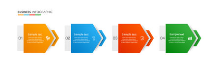 Business infographic design template with 4 options, steps or processes. Can be used for workflow layout, diagram, annual report, web designのイラスト素材