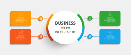 Business infographic template with 4 options, steps or processes. Can be used for workflow layout, diagram, annual report, web designのイラスト素材