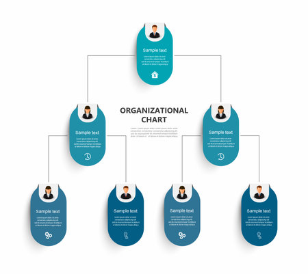 Corporate organizational chart with business avatar icons. Business hierarchy infographic elementsのイラスト素材