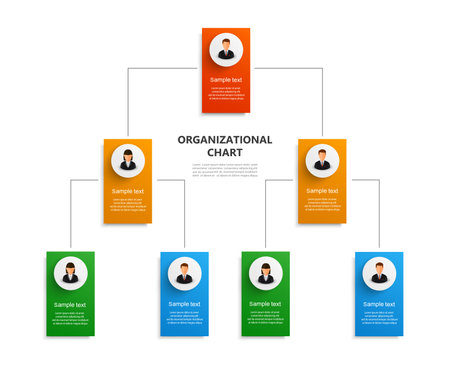 Corporate organizational chart with business avatar icons. Business hierarchy infographic elements. Vector illustrationのイラスト素材