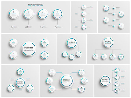 Collection of business infographic design template with options, steps or processes. Can be used for workflow layout, diagram, number options, web designのイラスト素材