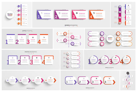 Collection of business infographic design template with options, steps or processes. Can be used for workflow layout, diagram, number options, web designのイラスト素材