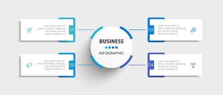 Business vector infographic design template with icons and 4 options or steps. Can be used for process diagram, presentations, workflow layout, banner, flow chart, info graphのイラスト素材