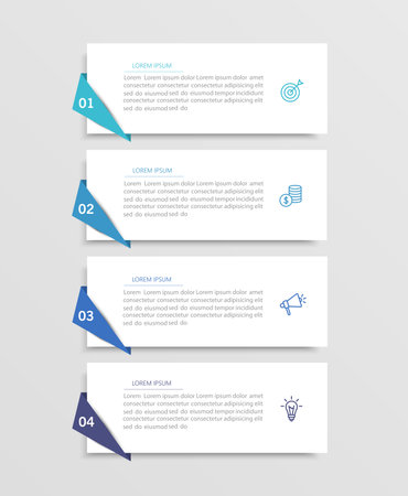 Infographic business design vector template with 4 options, steps or processes. Can be used for presentations banner, workflow layout, process diagram, flow chart, info graphのイラスト素材