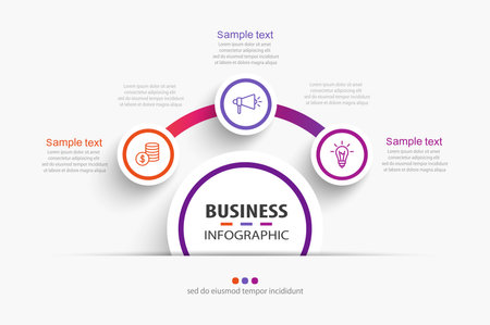 Business infographic design template with 3 options, steps or processes. Can be used for workflow layout, diagram, annual report, web designのイラスト素材