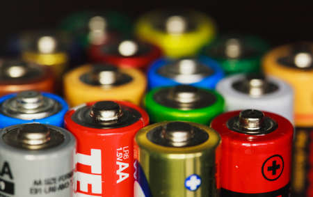 Electric rainbow from batteriesの写真素材