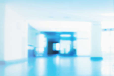 abstract blurred of hospital corridor blue color background concept.の写真素材