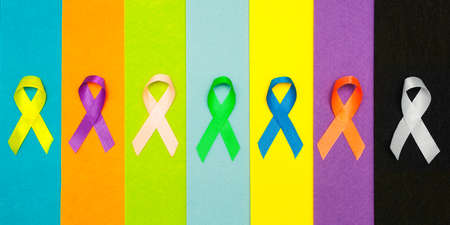 Colorful ribbons, cancer awareness. multi-colored surface.の写真素材