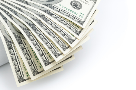 Parts of the bills of one hundred dollars are fan-side.の写真素材