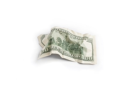 Minted bill of one hundred dollars kind of reverse side on a white background is insulated.
