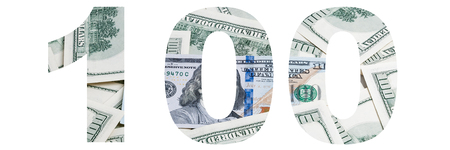 The 100 digit symbol is made of money on a white background