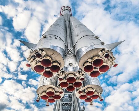 The worlds first manned space rocket Vostok at an exhibition in Moscow city, Russia 2019-10-05.