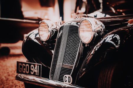 2017-09-17. Prague. Technical Museum. Old retro car front view.のeditorial素材