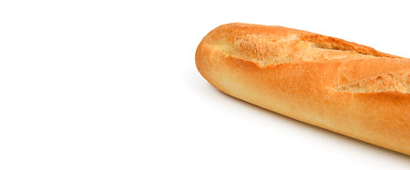 Fresh baguette loaf long on white background, isolated with shadow.の写真素材