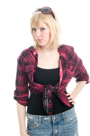 Beautiful teenage girl. Isolated on whiteの写真素材