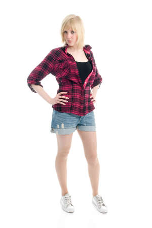 Beautiful teenage girl posing. Isolated on whiteの写真素材