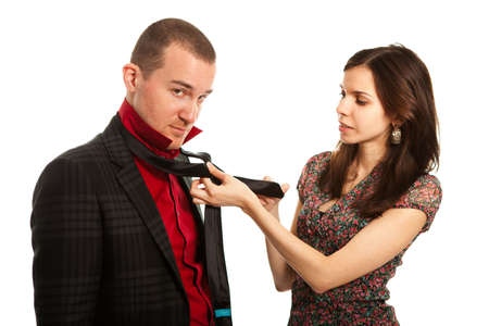 Women making a tieの写真素材