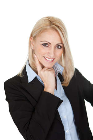 Portrait of beautiful thoughtful businesswoman. Isolated on whiteの写真素材