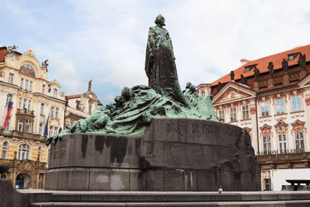 Jan Hus Statue, Old Town Square, Prague, Czech Republic,の写真素材