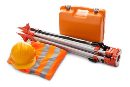 Survey equipment in carrying case  Isolated on white