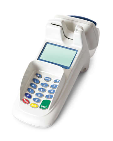 Bank terminal with card reader. Isolated on white