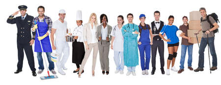 Large group of people representing diverse professions including