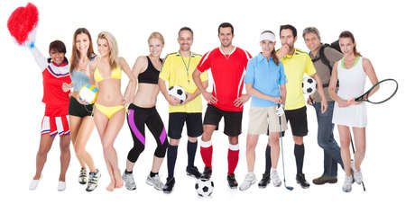 Large group of sports people. Isolated on white
