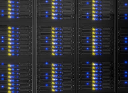 Close-up on server racks. Isolated on white background