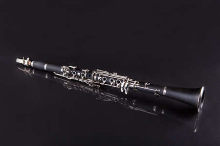Close-up Of Clarinet Isolated On Black Backgroundの写真素材