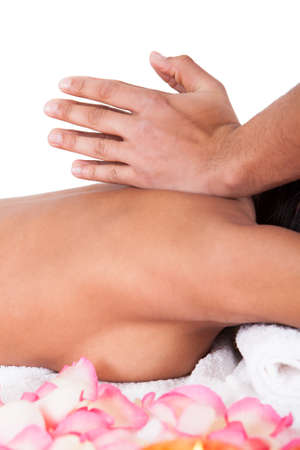 Close-up Of Woman Receiving Massage In Spaの写真素材