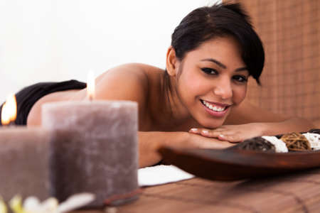 Young Woman With Her Eyes Closed Relaxing In A Spaの写真素材