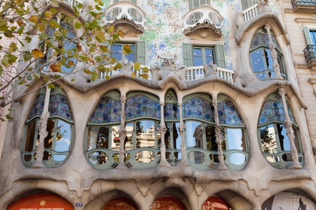 BARCELONA, SPAIN - JULY 31  Facade of Casa BatllÃ³ - famous building with incrassate facades and creative floors located in the heart of Barcelona designed by Antoni Gaudi July 31, 2013 in Barcelona, Spain のeditorial素材