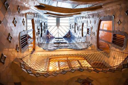 BARCELONA, SPAIN - JULY 31: Light shaft in Casa BatllÃ³ - famous building with incrassate facades...
