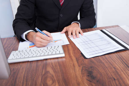 Portrait Of A Businessman Analyzing Graph At Office Desk