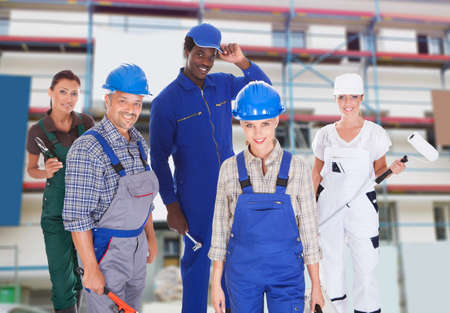 Group Of People Representing Diverse Professions At Construction Site