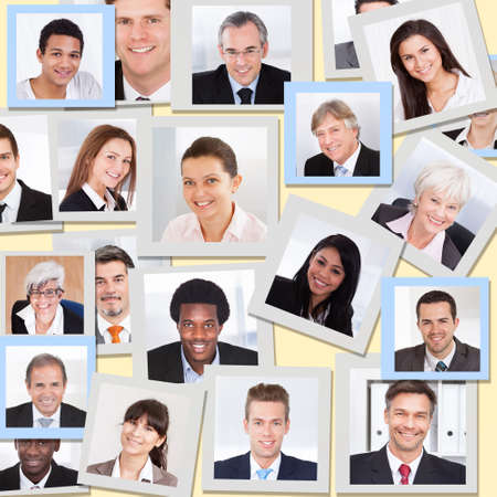 Collage of diverse multiethnic business people smilingの写真素材