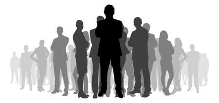 Full length of silhouette business people with arms crossed standing against white background. Vector imageのイラスト素材