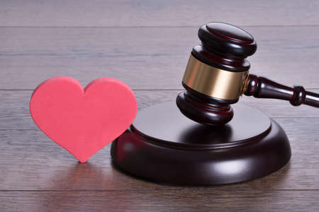 Judge gavel and heart shape in divorce conceptの写真素材