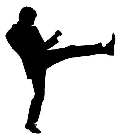 Full length of silhouette businessman kicking against white background. のイラスト素材