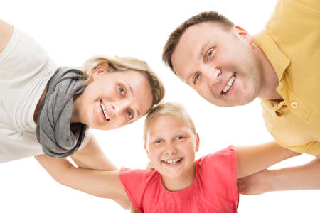Happy Young Family Together With Kid. Isolated On White