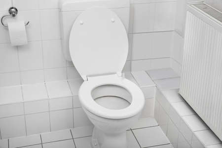 White Toilet Bowl In A Clean Hygienic Bathroomの写真素材