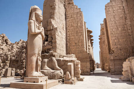 Colossal Statue Of Pharaoh At Karnak Temple, Luxor, Egyptの写真素材