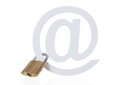 Padlock attached to email symbol isolated over white backgroundの写真素材