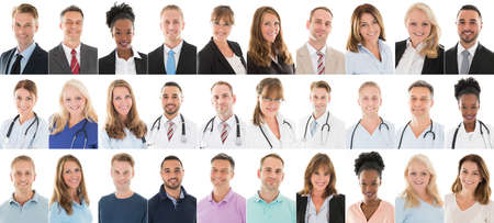 Collage Of People With Different Occupation In A Row Over White Backgroundの写真素材