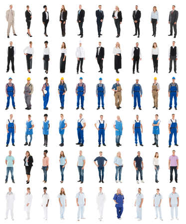 Set Of People With Various Occupations Standing Against White Backgroundの写真素材