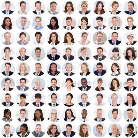 Collage Of Diverse Multi-ethnic And Mixed Age Smiling Business People. Team Diversity Conceptの写真素材